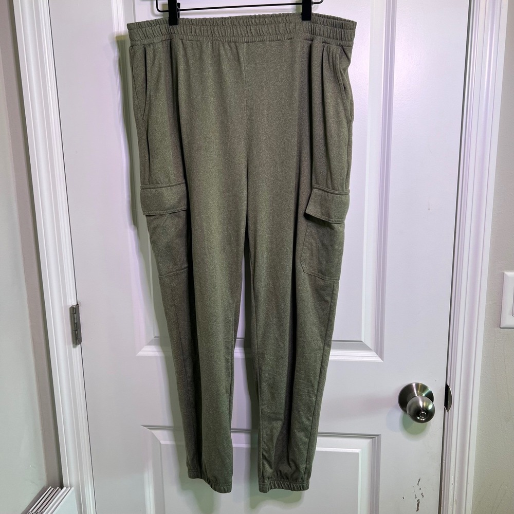 Crane Mens Cargo Jogger Pants Elastic Waist Olive Green Size L